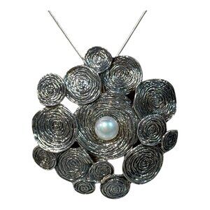 Sterling HG Israel Hagit Gorali Signed Pearl Flower Statement Pendant & Necklace
